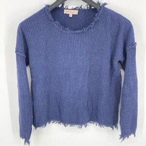 Philosophy Blue Frayed Hem Cotton Knit‎ Sweater Long Sleeve Size L
